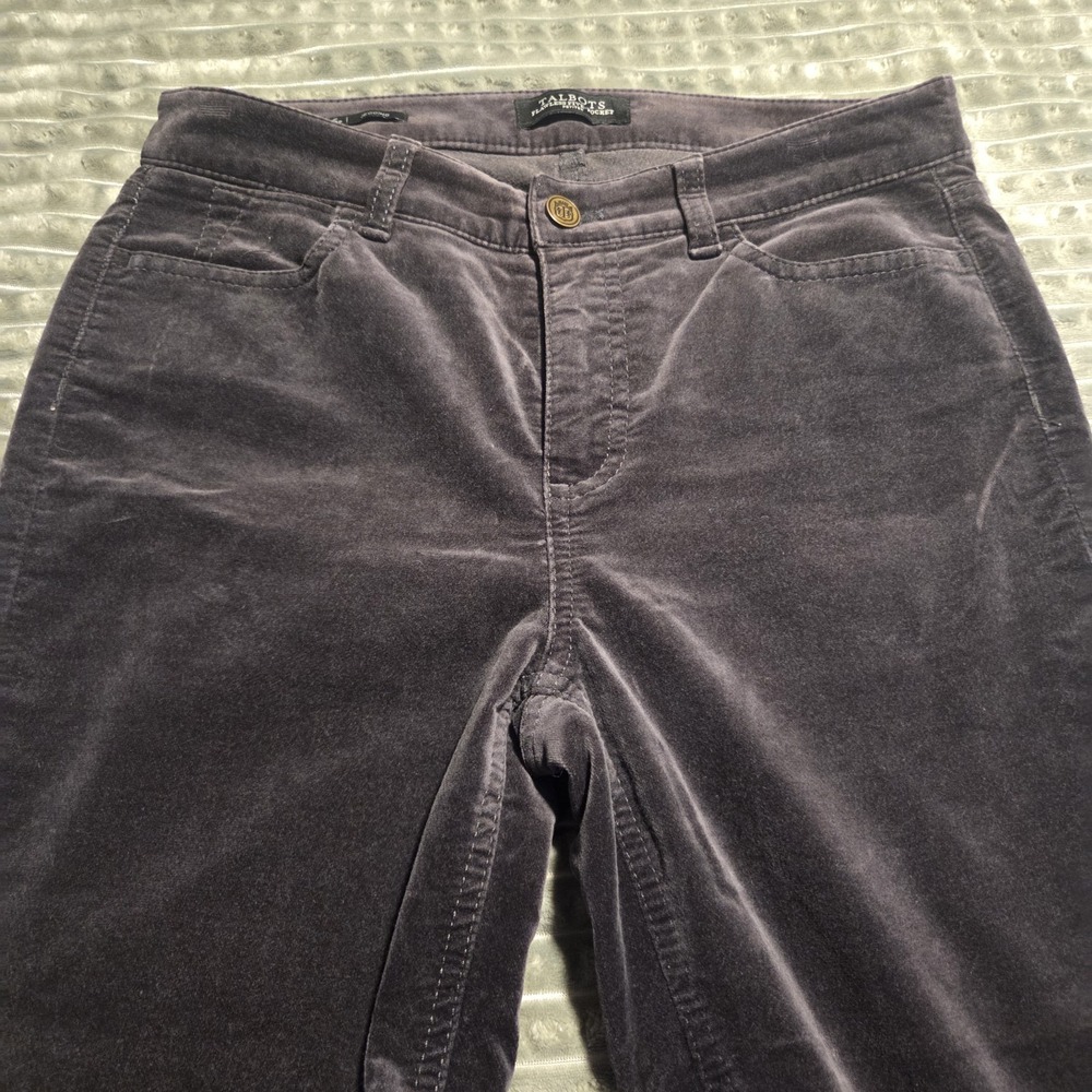 Talbots Women's Corduroy Pants 6P Gray Purple Straight Leg Stretch Velour Soft